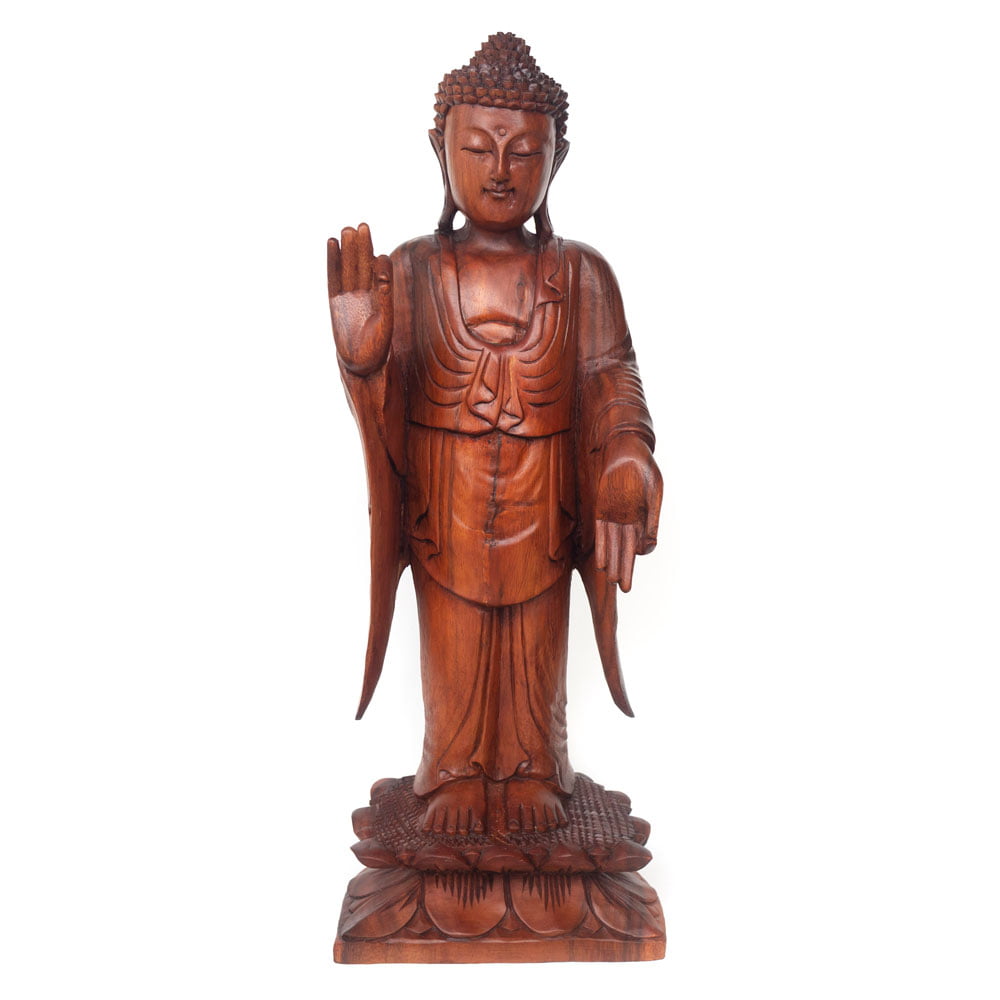 Natural Acacia Wood Standing Buddha - Pen-Y-Coed Castle - Gift Shop